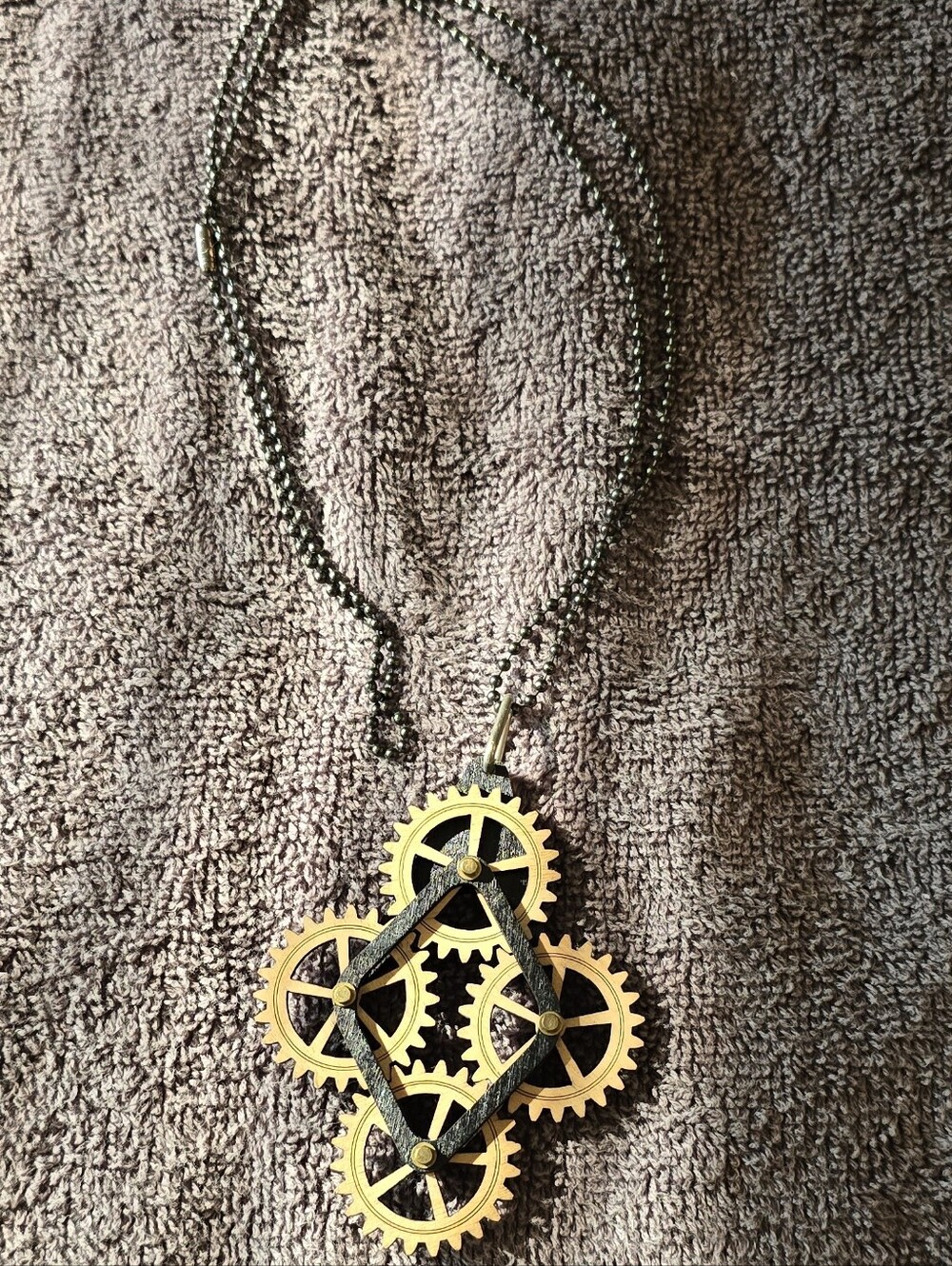 Steampunk Gear Pendant Necklace in Gold and Black